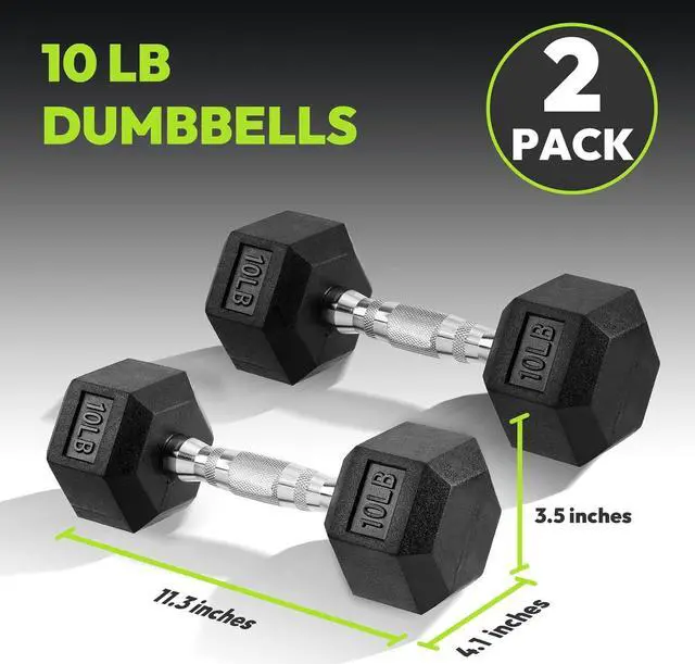 Alt view image 2 of 7 - Hex Dumbbell Set, 3-50 lb Rubber Encased Exercise & Fitness Dumbbells, Weights Dumbbells Set of 2, Hand Weight for Strength Training (Single, Pair, Set)