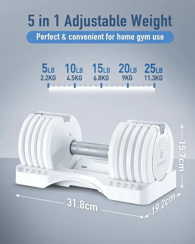 Alt view image 4 of 7 - Adjustable Dumbbell 25lb Single Unit Weight Training Fitness Exercise Body Workout 5 in 1 for Home Gym All Age Men & Women