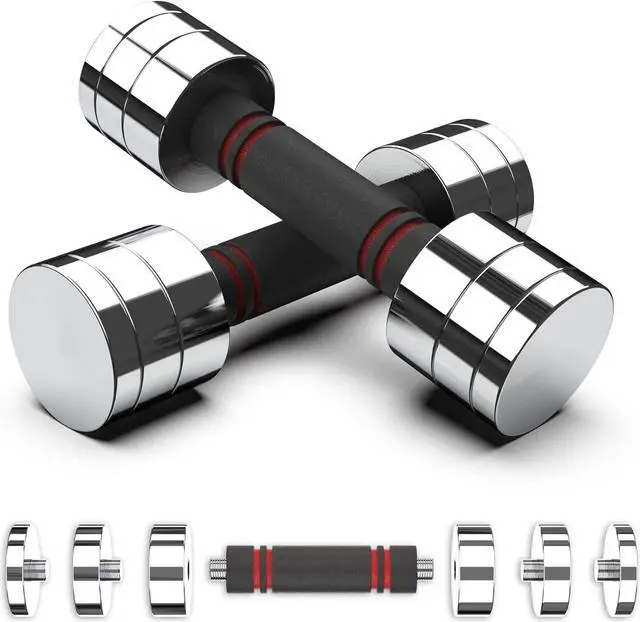 Main image of Synergee Ultra Compact Adjustable Dumbbell Sets. Steel Weight Set with Foam Handles and Chrome Finish. Weights Range from 5-20 lbs.