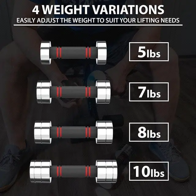 Alt view image 3 of 7 - Synergee Ultra Compact Adjustable Dumbbell Sets. Steel Weight Set with Foam Handles and Chrome Finish. Weights Range from 5-20 lbs.