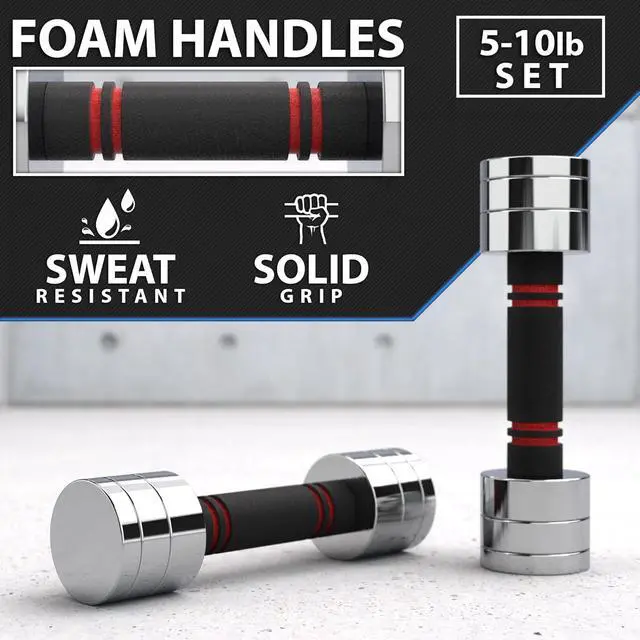 Alt view image 4 of 7 - Synergee Ultra Compact Adjustable Dumbbell Sets. Steel Weight Set with Foam Handles and Chrome Finish. Weights Range from 5-20 lbs.
