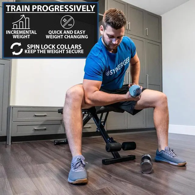 Alt view image 6 of 7 - Synergee Ultra Compact Adjustable Dumbbell Sets. Steel Weight Set with Foam Handles and Chrome Finish. Weights Range from 5-20 lbs.