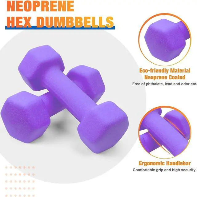 Alt view image 3 of 7 - Portzon Set of 2 Neoprene Dumbbell Hand Weights, Anti-Slip, Anti-roll, Hex Shape ,8LB