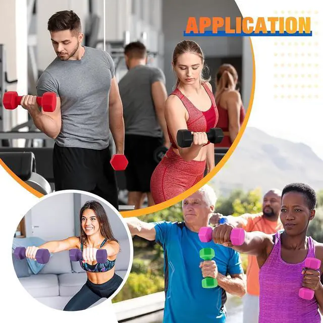 Alt view image 7 of 7 - Portzon Set of 2 Neoprene Dumbbell Hand Weights, Anti-Slip, Anti-roll, Hex Shape ,8LB