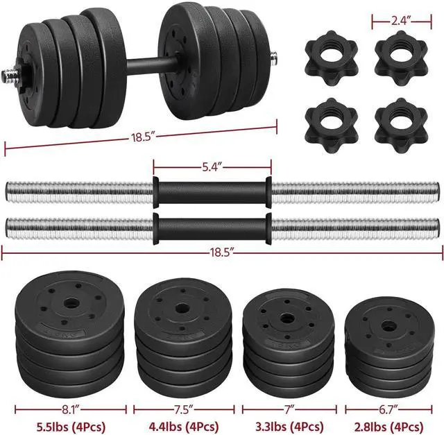 Alt view image 5 of 7 - Topeakmart Adjustable Dumbbells 44/66 lbs, Free Weights Set with Iron Bars