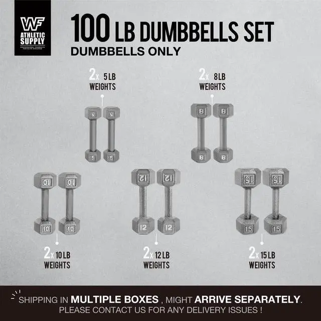 Alt view image 3 of 7 - WF Athletic Supply Cast Iron Dumbbell Set, Solid Hexagon Grey Dumbbell Set, Strength Training Free Weights for Women & Men