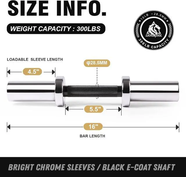 Alt view image 3 of 7 - LIONSCOOL 16"/20 Loadable Dumbbells Pairs in Commercial Grade, Heavy Duty Olympic Dumbbell Bar/Handle for Strength Training, Compatible with 2 Standard Plates