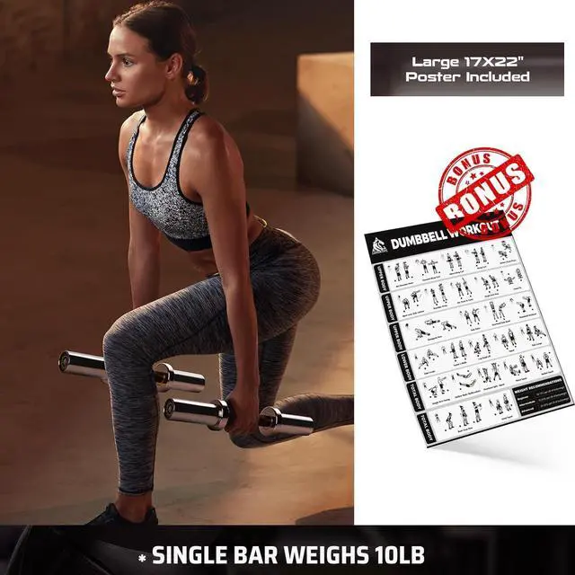 Alt view image 6 of 7 - LIONSCOOL 16"/20 Loadable Dumbbells Pairs in Commercial Grade, Heavy Duty Olympic Dumbbell Bar/Handle for Strength Training, Compatible with 2 Standard Plates