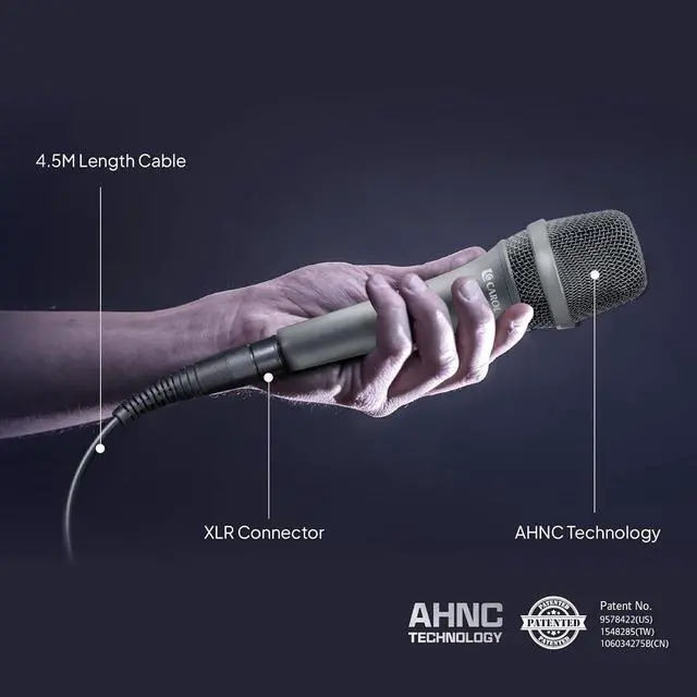 Alt view image 3 of 7 - CAROL Dynamic Microphone Vocal with Super-Cardiod Unidirectional, Top Choice for Live Stage Performance Noise Cancelling AHNC Technology, P-1 / AC-900 Gray