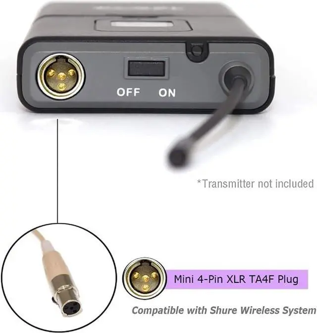 Alt view image 3 of 3 - Single Ear Headset Microphone Compatible with Shure Bodypack | Condenser Earset Headworn Mic for Wireless System Transmitter with 1.2m Cable Windscreen Mini XLR 4 Pin TA4F Plug