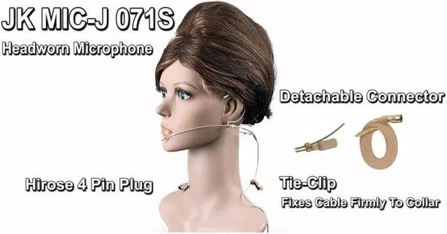 Alt view image 4 of 4 - J K Professional Headset Headworn Earhook Microphone MIC-J 071S Compatible with Audio Technica Wireless Transmitters - Hirose 4pin Detachable Plug