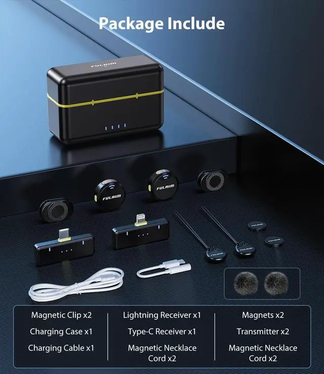 Alt view image 6 of 6 - FULAIM X3 Wireless Lavalier Microphone with 32H Charging Case for iPhone/Android/PC, DSP Noise Reduction Mini Lapel Microphone for Video Recording, Vlogging, YouTube, Interview, Live Streaming