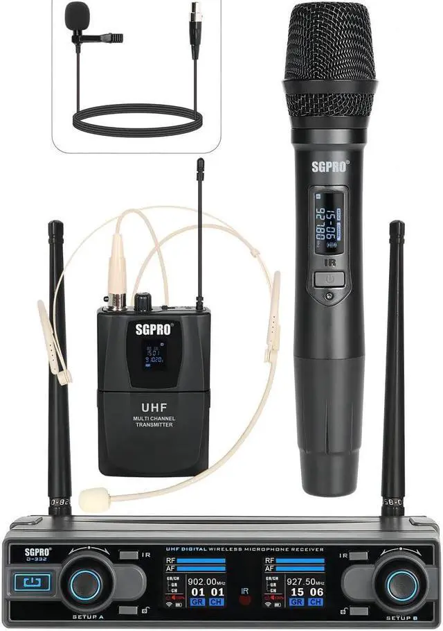 Main image of Wireless Microphones with Bodypack, Head-worn, Lapel, and Handheld Microphones for Performance, DJ Hosting, Teaching - Reliable and Great Value Mic Set with Stable 262 Feet Working Distance