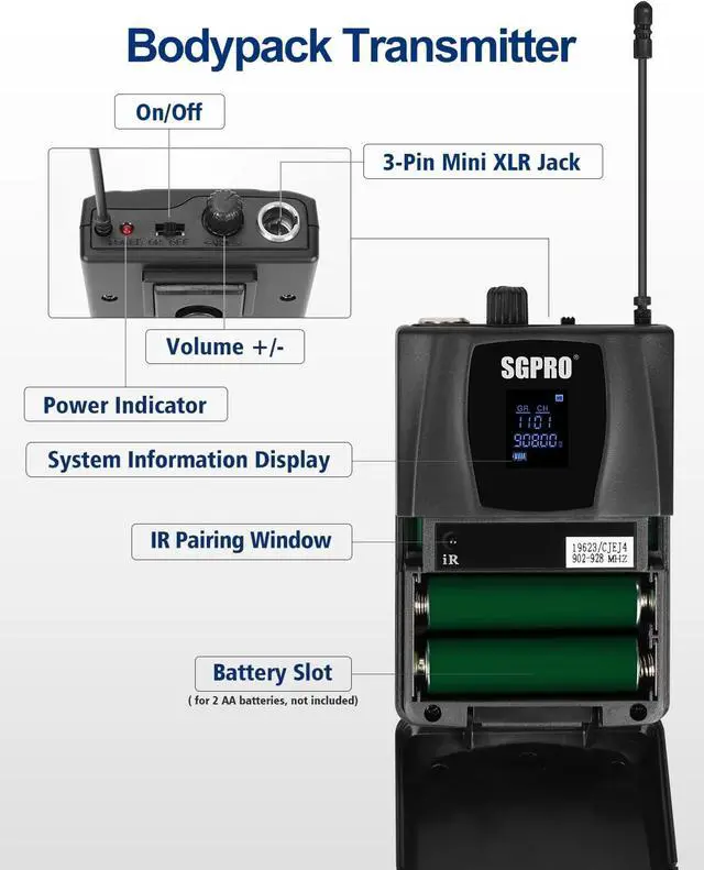 Alt view image 3 of 7 - Wireless Microphones with Bodypack, Head-worn, Lapel, and Handheld Microphones for Performance, DJ Hosting, Teaching - Reliable and Great Value Mic Set with Stable 262 Feet Working Distance