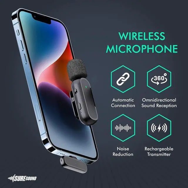Alt view image 3 of 7 - Wireless Microphone for iPhone with Tripod (2 Pack) - Professional Vlog Kit - 12H Runtime 70ft Range - Clip-On Mini Lapel Microphones for Interviews, Vlogs & Podcasts