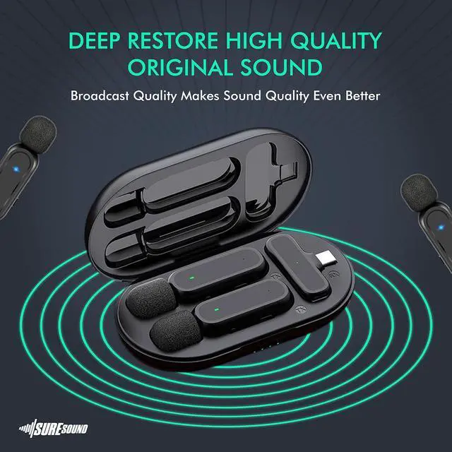 Alt view image 6 of 7 - Wireless Microphone for iPhone with Tripod (2 Pack) - Professional Vlog Kit - 12H Runtime 70ft Range - Clip-On Mini Lapel Microphones for Interviews, Vlogs & Podcasts