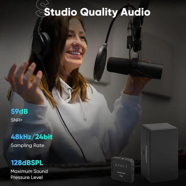 Alt view image 2 of 7 - Wireless Lavalier Microphone, 100m (328 ft.) Range bluetooth microphone, 24-Hour Battery, Noise Cancellation, Wireless Microphone for PC, iPhone, Andriod, Record Interview, Vlogs