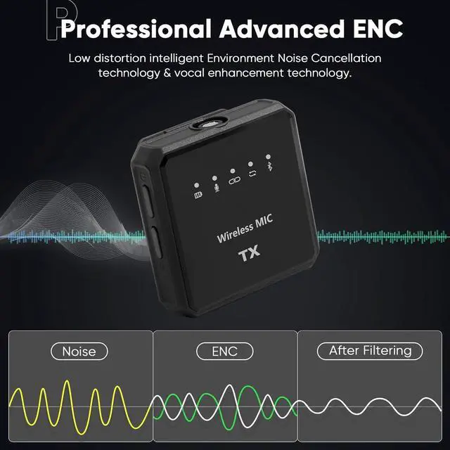 Alt view image 3 of 7 - Wireless Lavalier Microphone, 100m (328 ft.) Range bluetooth microphone, 24-Hour Battery, Noise Cancellation, Wireless Microphone for PC, iPhone, Andriod, Record Interview, Vlogs