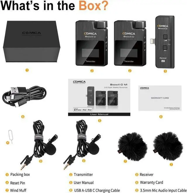 Alt view image 6 of 7 - comica Wireless Microphone for iPhone, BoomX-D MI2 2.4G Dual Wireless Lavalier Microphone for iPhone Video Recording, Lapel Mic for iOS Vlogging YouTube Facebook Tiktok Livestream Interview
