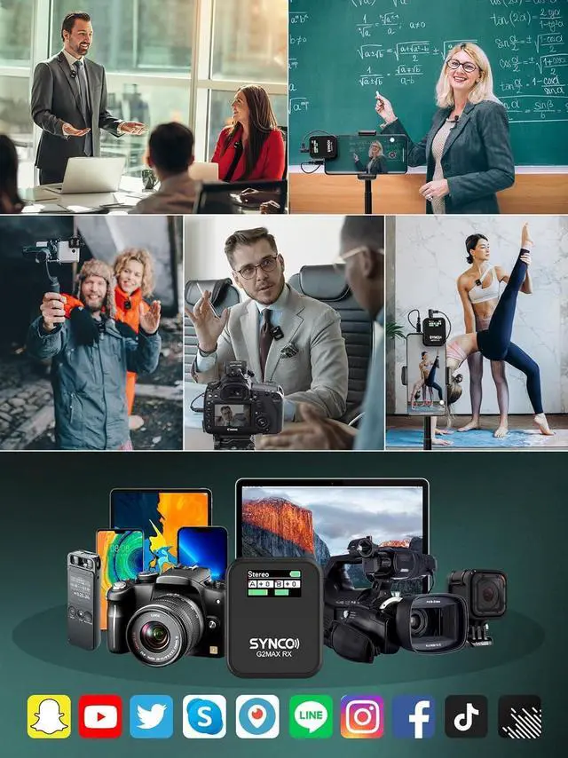 Alt view image 5 of 7 - SYNCO Wireless Microphone, G2(A2) MAX 2.4G Dual Transmitter 24Hours Recording 656FT 8H for Vlogging Interview for DSLR Smartphone Laptop, Wireless-Lavalier-Microphone-for-Camera