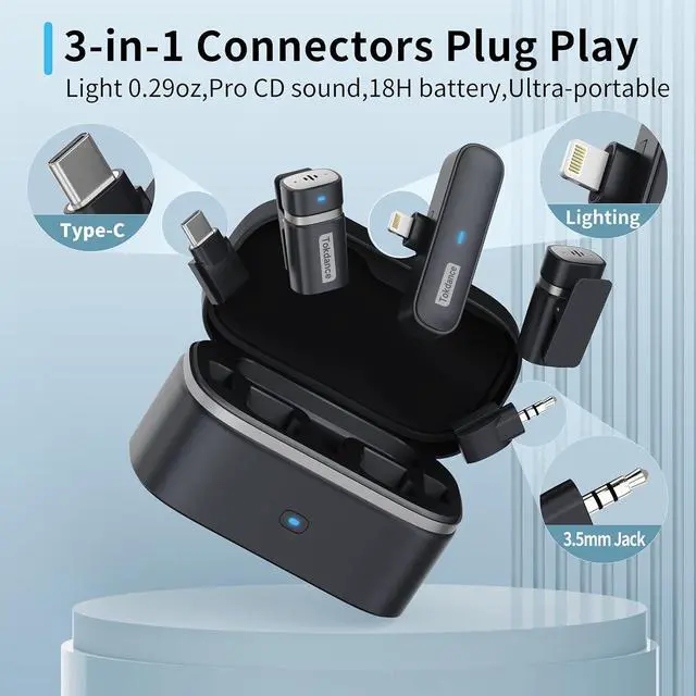 Alt view image 3 of 6 - Pro Wireless Lavalier Microphone for iPhone Android Camera - Mini Lapel Mic with Noise Cancelling - Clip-On Mics with Charging Case for YouTube Tiktok Live Stream Video Recording (PRO)