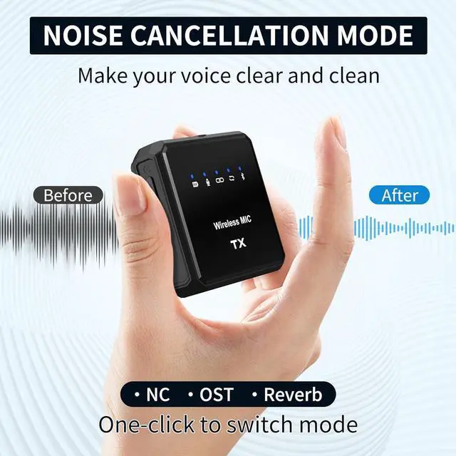Alt view image 2 of 7 - Wireless Lavalier Microphone with Noise Cancellation, 656 ft Range, 24-Hour Battery, Dual Channel, Compact Lapel Microphone Wireless for DSLR Cameras, iPhone, Android, Streaming, Recording, Vlog