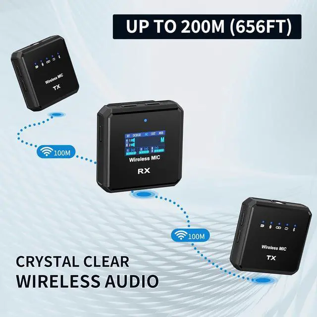 Alt view image 4 of 7 - Wireless Lavalier Microphone with Noise Cancellation, 656 ft Range, 24-Hour Battery, Dual Channel, Compact Lapel Microphone Wireless for DSLR Cameras, iPhone, Android, Streaming, Recording, Vlog