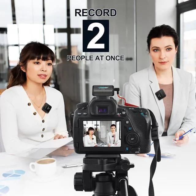 Alt view image 6 of 7 - Wireless Lavalier Microphone with Noise Cancellation, 656 ft Range, 24-Hour Battery, Dual Channel, Compact Lapel Microphone Wireless for DSLR Cameras, iPhone, Android, Streaming, Recording, Vlog