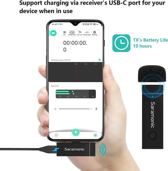 Alt view image 3 of 7 - Saramonic Wireless Microphone for Android, Blink GO-U1 Wireless Lavalier Microphone with Noise Cancellation for Samsung/LG/Pixel/Android Type-C Devices YouTube Vlog Facebook Live Stream Interview