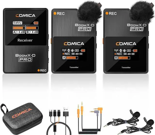 Main image of COMICA BoomX-D2 PRO Wireless Lavalier Microphone for iPhone Android Camera PC, Lapel Mic with 16GB Storage, Safety Audio Track, Noise Cancellation, Lav Mic for YouTube TikTok Video Recording