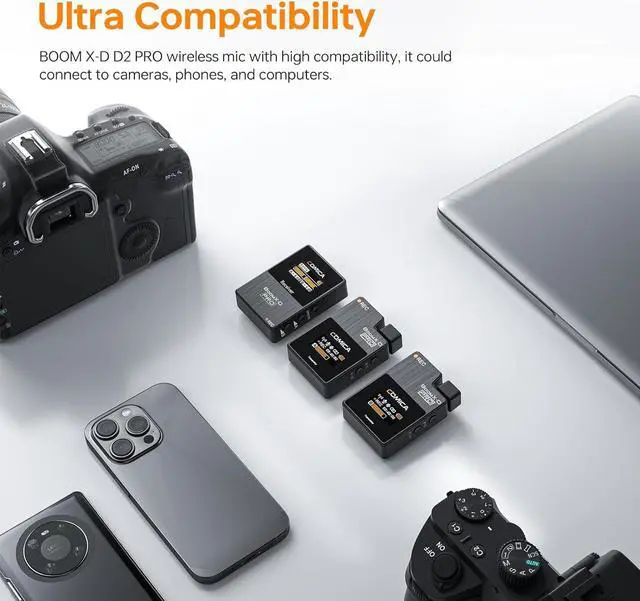 Alt view image 4 of 7 - COMICA BoomX-D2 PRO Wireless Lavalier Microphone for iPhone Android Camera PC, Lapel Mic with 16GB Storage, Safety Audio Track, Noise Cancellation, Lav Mic for YouTube TikTok Video Recording