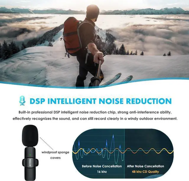Alt view image 4 of 7 - Wireless Microphone for iPhone iPad/Android/PC, Mini Microphone for Video Recording, Plug and Play Lavalier Microphone Lapel Wireless Mic with Noise Reduction