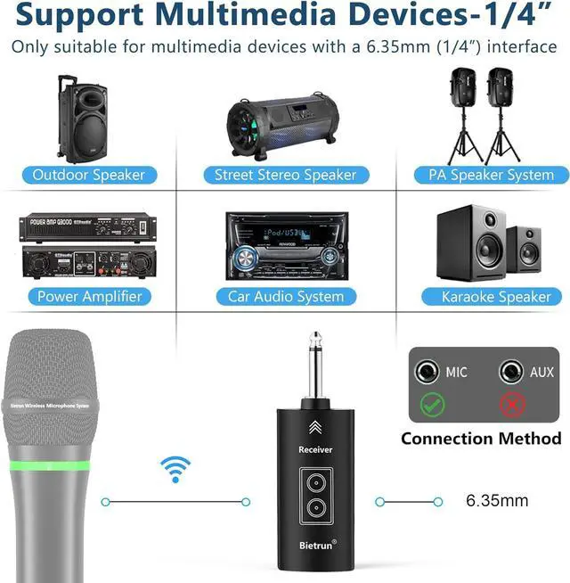 Alt view image 5 of 5 - Bietrun Receiver/Adapter Only WXM09, WXM09A, WXM19, WXM19A, WXM21, WXM31, WXM31-2 Wireless Microphone (1/4") with Bluetooth
