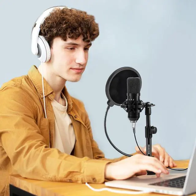 Alt view image 2 of 7 - BILIONE Upgraded Desktop Microphone Stand, Adjustable Mic Stand Desk with Pop Filter, Shock Mount, Microphone Clip, 5/8" to 3/8" Metal Screw Adapter