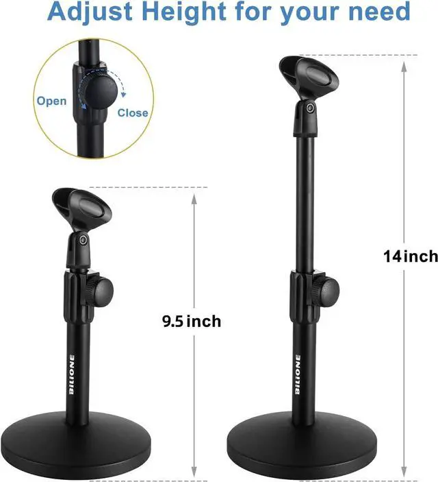 Alt view image 5 of 7 - BILIONE Upgraded Desktop Microphone Stand, Adjustable Mic Stand Desk with Pop Filter, Shock Mount, Microphone Clip, 5/8" to 3/8" Metal Screw Adapter