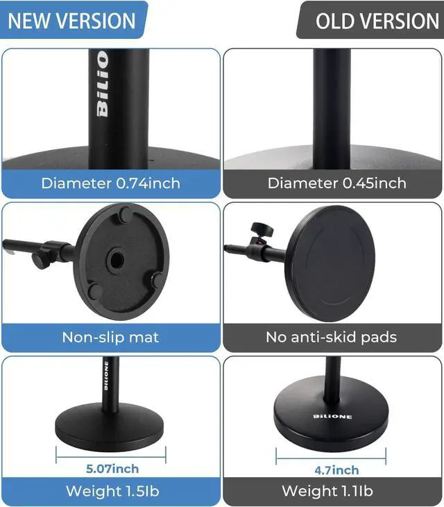 Alt view image 7 of 7 - BILIONE Upgraded Desktop Microphone Stand, Adjustable Mic Stand Desk with Pop Filter, Shock Mount, Microphone Clip, 5/8" to 3/8" Metal Screw Adapter