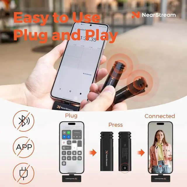 Alt view image 3 of 6 - Wireless Lavalier Microphone for iPhone/Android, Lapel Microphone Wireless for Recording, Streaming, Interview, Wireless Microphone with 6H Duration, 35ft Range