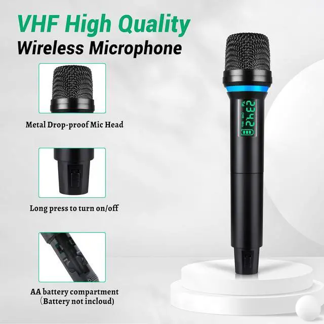 Alt view image 2 of 7 - VHF Wireless Microphone System, Cordless Microphone, Professional Dynamic Handheld Wireless Microphone, 165ft Karaoke Wireless Microphone for Sing, Church, Party, Karaoke, Wedding, Speech