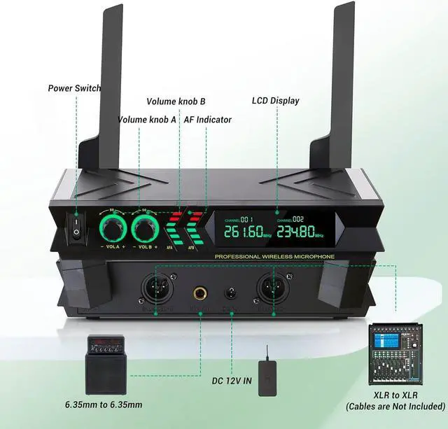 Alt view image 4 of 7 - VHF Wireless Microphone System, Cordless Microphone, Professional Dynamic Handheld Wireless Microphone, 165ft Karaoke Wireless Microphone for Sing, Church, Party, Karaoke, Wedding, Speech