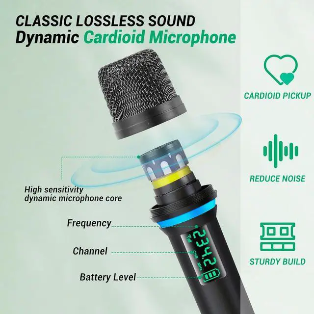 Alt view image 3 of 7 - VHF Wireless Microphone System, Cordless Microphone, Professional Dynamic Handheld Wireless Microphone, 165ft Karaoke Wireless Microphone for Sing, Church, Party, Karaoke, Wedding, Speech