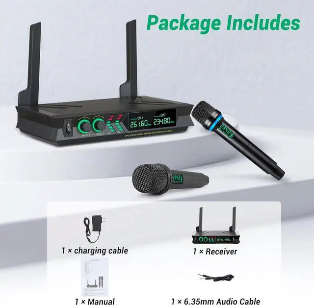 Alt view image 6 of 7 - VHF Wireless Microphone System, Cordless Microphone, Professional Dynamic Handheld Wireless Microphone, 165ft Karaoke Wireless Microphone for Sing, Church, Party, Karaoke, Wedding, Speech