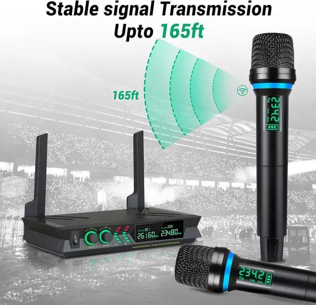 Alt view image 7 of 7 - VHF Wireless Microphone System, Cordless Microphone, Professional Dynamic Handheld Wireless Microphone, 165ft Karaoke Wireless Microphone for Sing, Church, Party, Karaoke, Wedding, Speech
