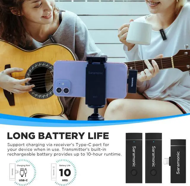 Alt view image 5 of 7 - Saramonic Wireless Lavalier Microphone for iPhone iPad 2.4Ghz Clip On Lapel Condenser Mic Plug and Play Mini for Interview Streaming Recording Video Podcast Vlog YouTube SR-Blink Go-D2 (TX+TX+RX)