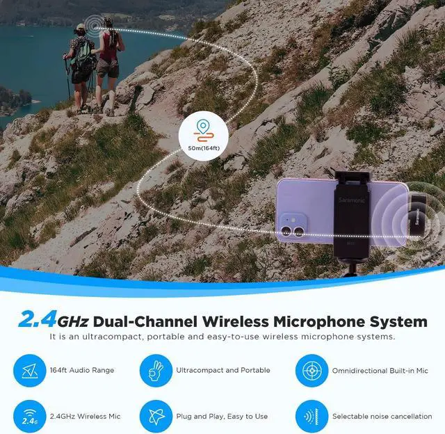 Alt view image 6 of 7 - Saramonic Wireless Lavalier Microphone for iPhone iPad 2.4Ghz Clip On Lapel Condenser Mic Plug and Play Mini for Interview Streaming Recording Video Podcast Vlog YouTube SR-Blink Go-D2 (TX+TX+RX)