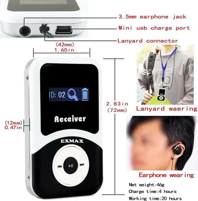 Alt view image 3 of 7 - EXMAX EX-100 Wireless Tour Guide System Live Translator Microphone Church Translation Devices Simultaneous Interpreting Equipment Silent Conference Distancing Talk (1 Transmitter 8 Receivers)