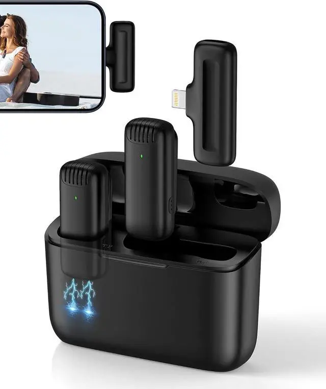 Main image of AILKIN Wireless Lavalier Microphone, 2-in-1 MFi Certified Mini Lapel Microfono with Charging Case for Videos, Podcasts, Vlogs, YouTube, TikTok - Compatible with iPhone 14 Pro Max 13 12 11 SE XS, iPad