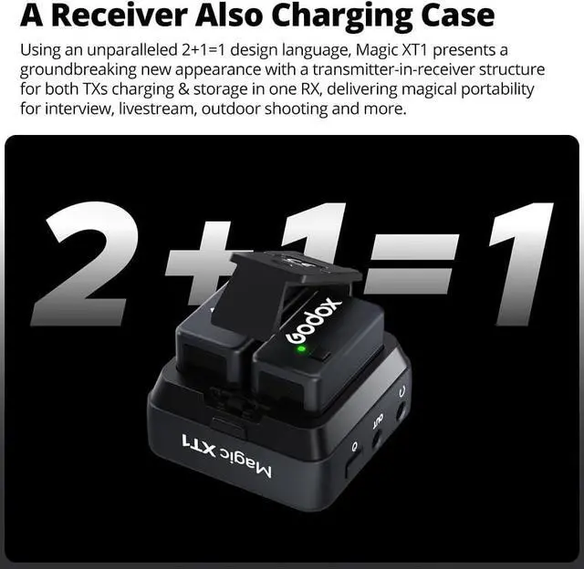 Alt view image 2 of 7 - GODOX Magic XT1 Wireless Lavalier Microphone, Microphone for Camera (2 TX + 1 RX Charging Case), Mini Mic with Noise Cancellation, 16H Battery, Touch Screen 200M/60ft