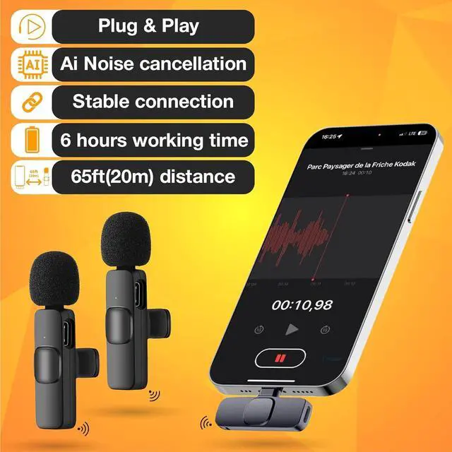Alt view image 3 of 6 - PowerDeWise Wireless Lavalier Microphones for iPhone - Noise Cancelling, Plug & Play - Pack of 2