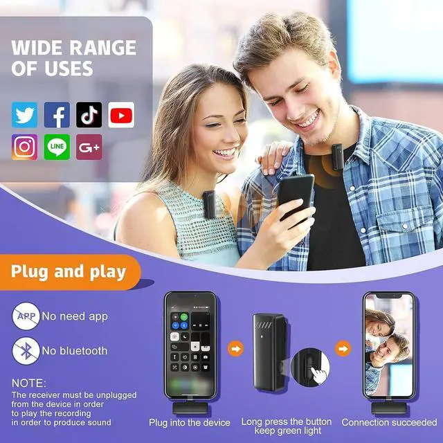 Alt view image 2 of 7 - Wireless Lavalier Microphone for iPhone iPad, Wireless Lavalier Microphones for TikTok YouTube Phone Interview Video Vlog Recording - 2 Pack & Cordless Charging Case