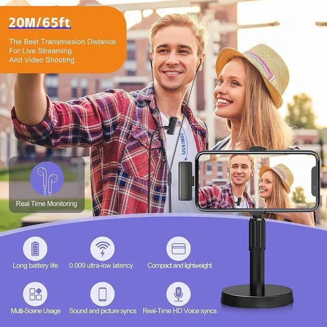 Alt view image 3 of 7 - Wireless Lavalier Microphone for iPhone iPad, Wireless Lavalier Microphones for TikTok YouTube Phone Interview Video Vlog Recording - 2 Pack & Cordless Charging Case